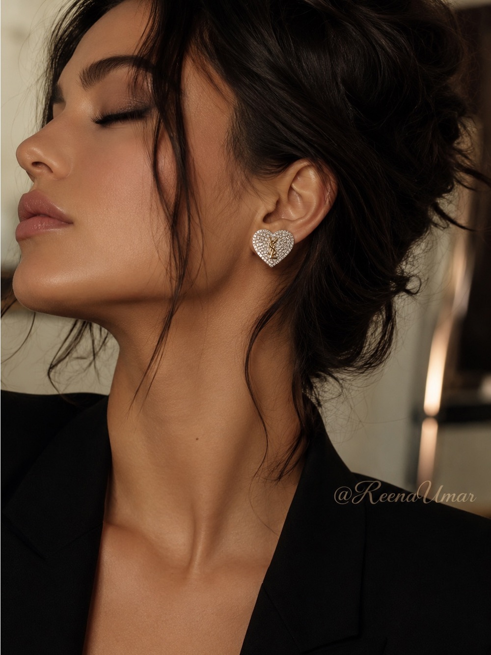 Crystal Heart Stud Earrings – Gold-Tone Monogram